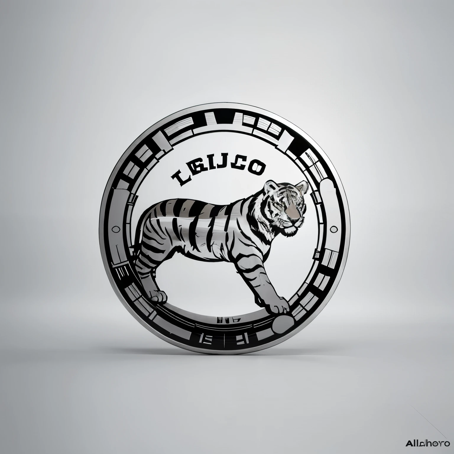 Un logotipo plata estilo vectorial con un tigre con la palabra alonyer debajo
