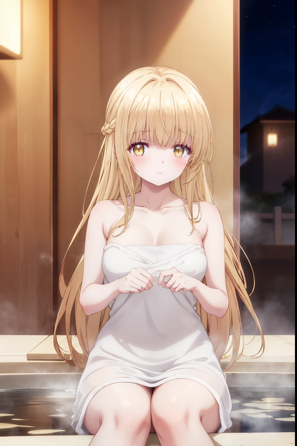 Mahiru shiina, , blonde, (Yellow Eyes:1.3)、Braided long hair,,blush,smile,night、Captivating thighs、美しいnaked脚, Bath towel appearance、hot spring、Wrapped in a bath towel、naked
(masterpiece:1.2), highest quality, High resolution, unity 8k wallpaper, (shape:0.8), (Beautiful and beautiful eyes:1.6), Highly detailed face, Perfect lighting, Extremely detailed CG, (Perfect hands, Perfect Anatomy),
