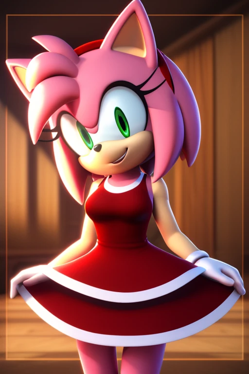 Masterpiece, high quality, studio quality, intricate details, 4k, 1girl, solo, Amy Rose, party dress, eyes open, green eyes, medium breasts