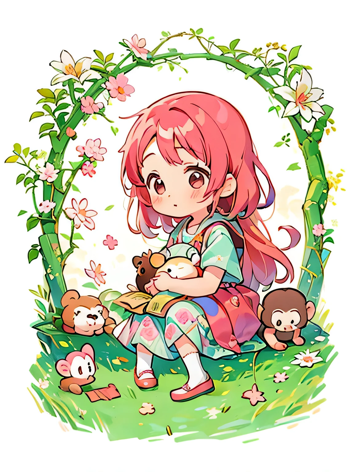 Momoko Sakura style, Kawaii Design, The most beautiful girl of all time、Chibi、Cute monkey、