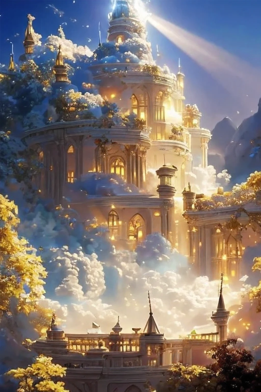 A heavenly dream castle, surrounded by clouds and a halo of light, a tremendously beautiful, majestic, dazzling sight,Cloud World, angels flying around, majestic gates and pillars, the sun and moon and stars, in heaven,
masterpiece, best quality, ultra-detailed,
Sidon, Sidon style
(photorealistic), an extremely delicate and beautiful, depth of field, film grain, professional lighting,
photon mapping, radiosity, physically-based rendering,