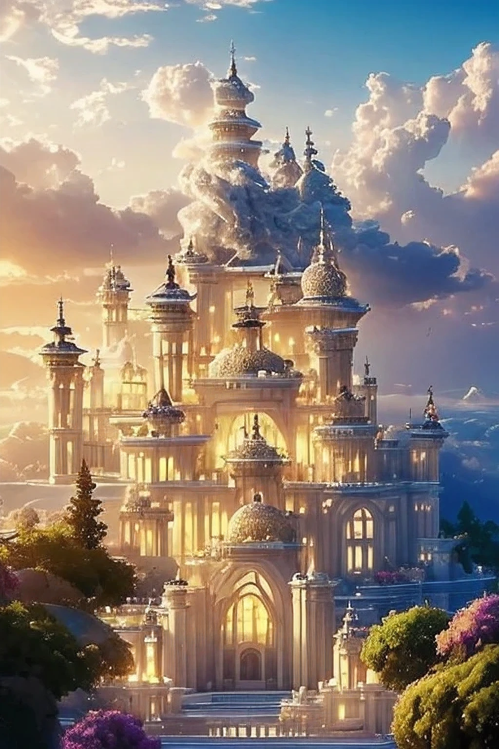 A heavenly dream castle, surrounded by clouds and a halo of light, a tremendously beautiful, majestic, dazzling sight,Cloud World, angels flying around, majestic gates and pillars, the sun and moon and stars, in heaven,
masterpiece, best quality, ultra-detailed,
Sidon, Sidon style
(photorealistic), an extremely delicate and beautiful, depth of field, film grain, professional lighting,
photon mapping, radiosity, physically-based rendering,