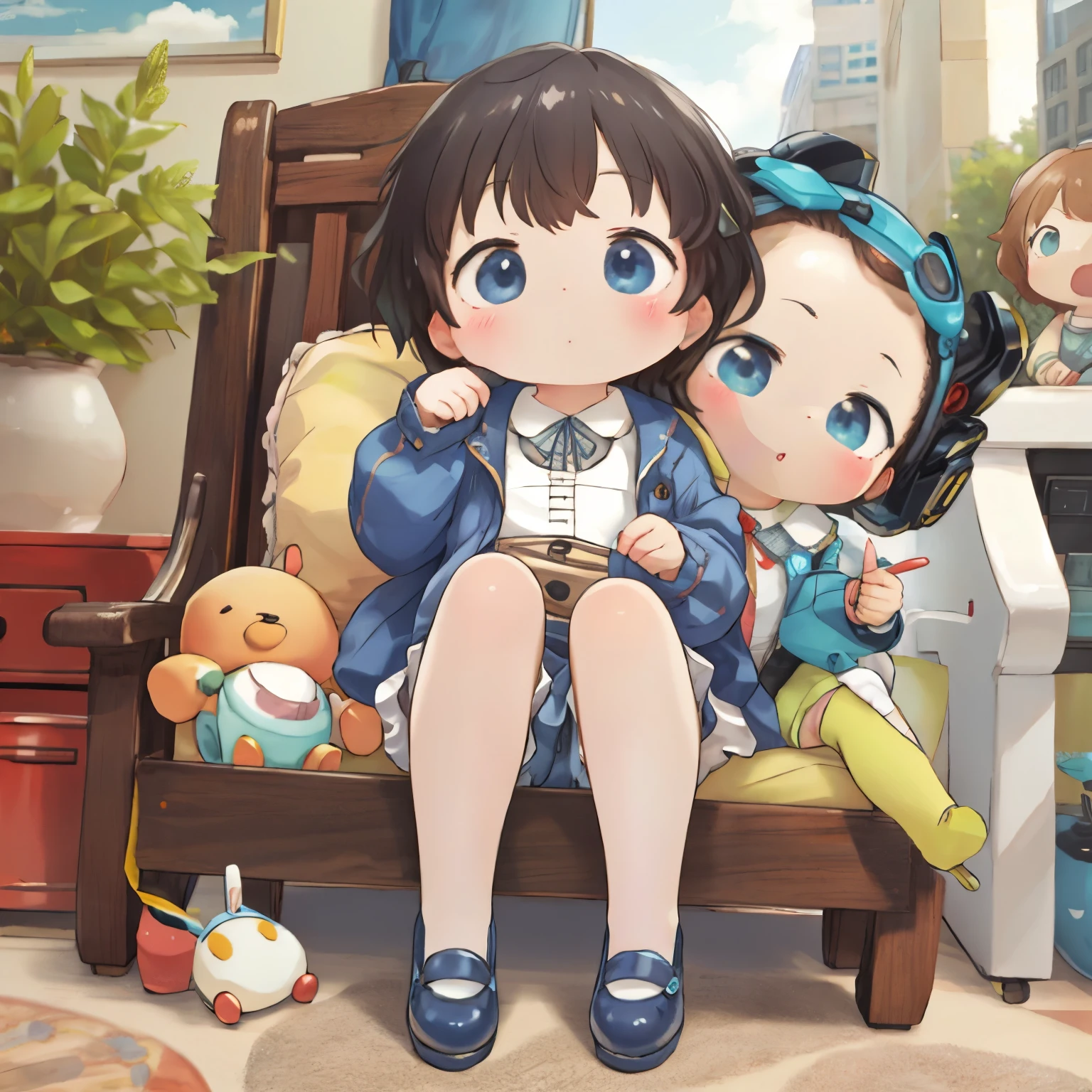 Realistic、Photo of a collaboration between dolls and robots、Comical pose、Cute Shoes