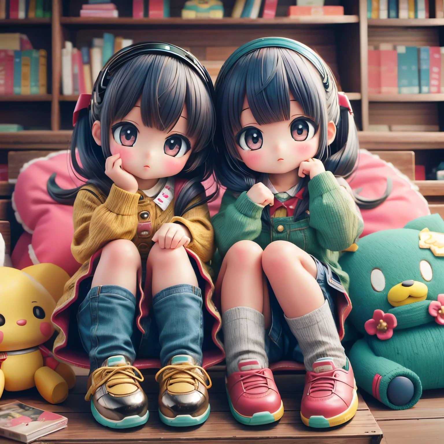 Realistic、Photo of a collaboration between dolls and robots、Comical pose、Cute Shoes