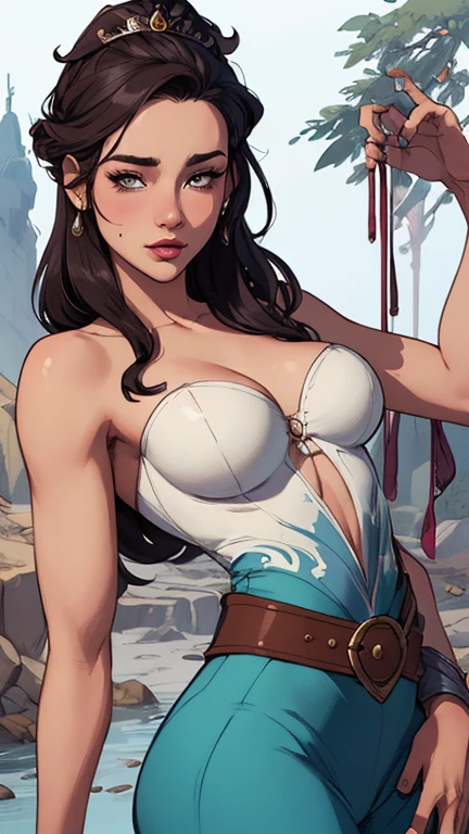 Personagem mulher estilo atompunk Fiona rainha Anna de Arendelle com marcas de guerras Imagem de desenho animado de uma mulher .Ilustra??o estilo desenho animado, estilo de arte dos desenhos animados, estilo de arte dos desenhos animados, digital illustration style, estilo atompunk design de personagens altamente detalhado, arte digital detalhada coragem, Forest fan art, Design de personagens de retrato, beautiful digital illustration, retrato de alta qualidade, Arte em quadrinhos, mulher jovem cabelo com transas lindas . Queen Anna of ArendelleBeautiful lined eyes Medium large bust and wonderful sexy clothes. image expression of sexual desire from waist to head illustration Queen Anne of Arendelle atompunk style Fallout 4 style pose playboy magazine