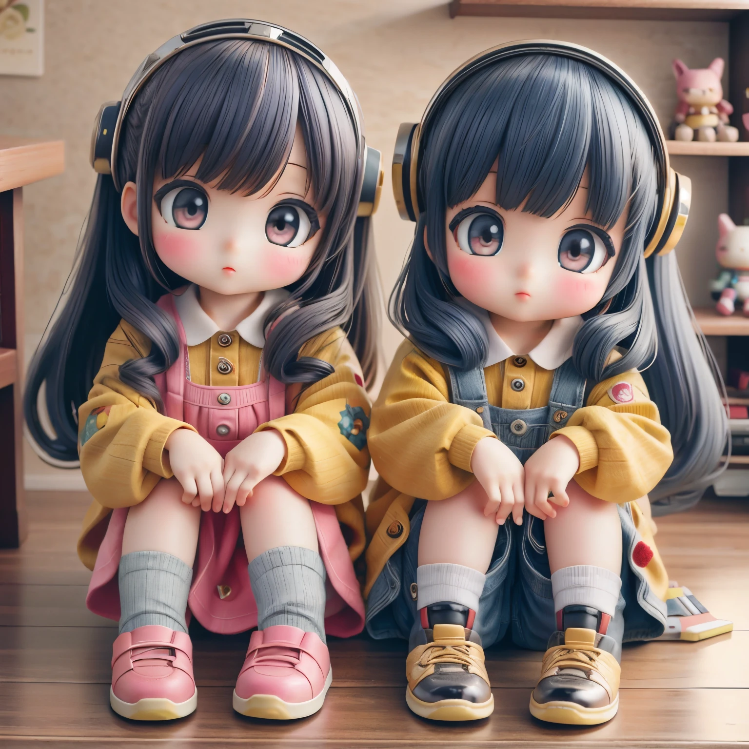 Realistic、Photo of a collaboration between dolls and robots、Comical pose、Cute Shoes