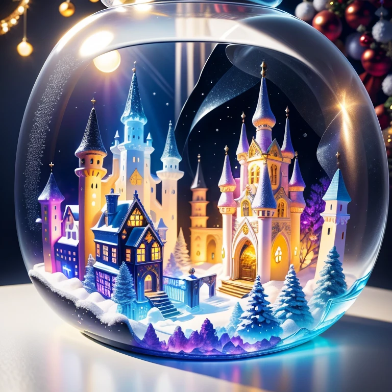 (La best quality,high resolution,Ultra Detailed,Practical)，Jelly Castle，snow，in the room，Christmas decoration，surrounded by christmas gifts，（（A masterpiece full of fantasy elements）））， （（best quality））， （（Intricate details））（8k）