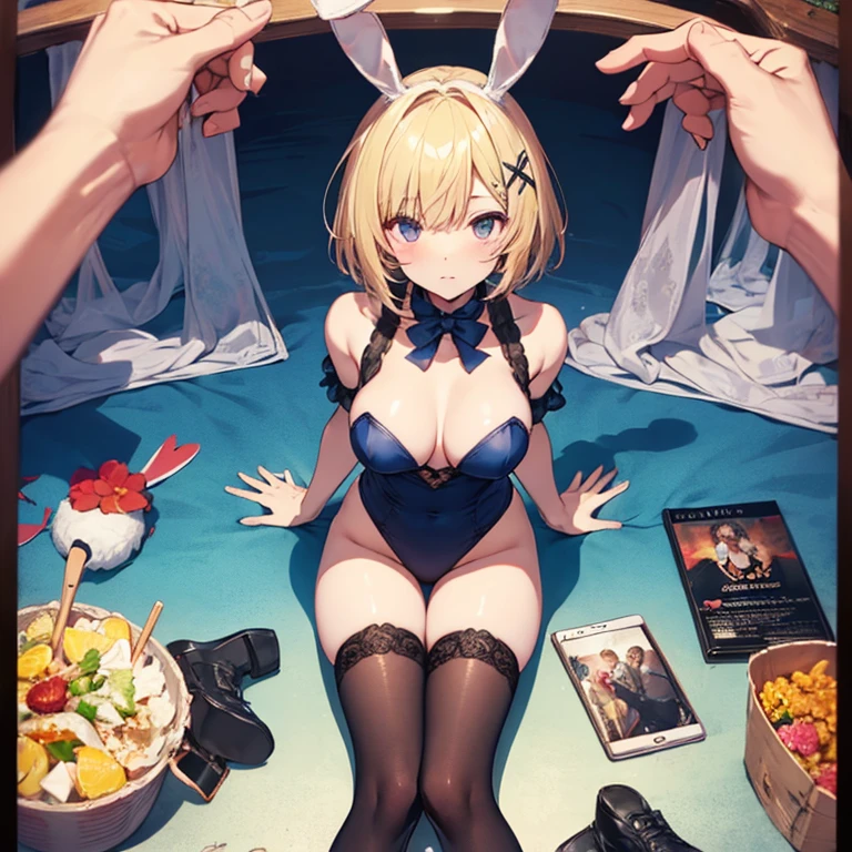 Short haircut、Blonde、tits、Bunny girl、stockings、Open your legs while crouching、Perfect body、Love juice overflows