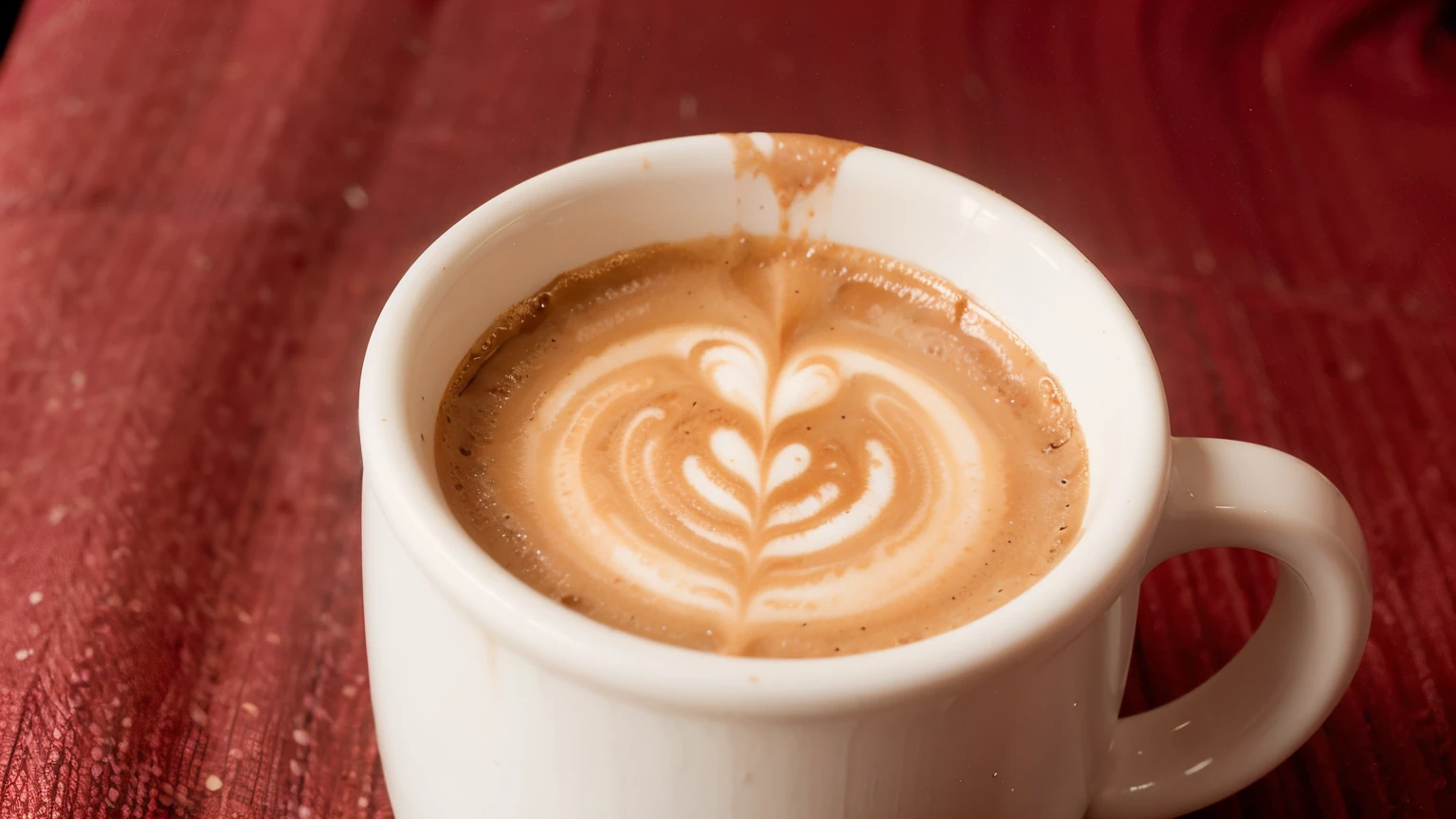 Disposable coffee cup with lipstick kiss mark on red background