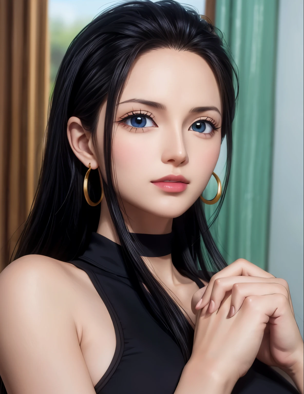 masterpiece, highest quality, Beautiful woman, whole body, Detailed hairstyle, I was sweating, Hoop Earrings, golf bangle, choker, Mature Woman, indoor, Nico Robin, sunglasses, Wear glasses on your head, Long Hair, big breasts long_Tracksuits, Yoga pants，（8K，RAW Photos），（Best Quality），（Masterpiece Loose），（Realistic，）（写実的でRealistic），（High resolution），Hyper Detail，（Gentel Realism：1.1），Beautiful Face， （1 Female：1.1），High resolution), (8k), (Very detailed), (4K), (Pixiv), Perfect Face, Beautiful eyes and face, (highest quality), (Very detailed), Detailed face and eyes, (alone), Textured skin, Absurd, High resolution,