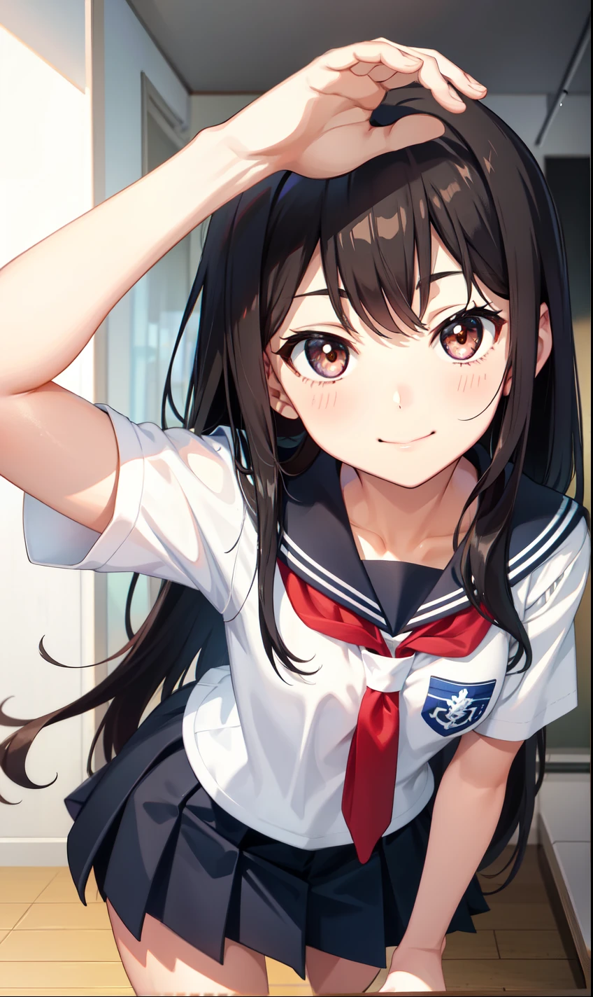 girl、smile、high school student、uniform、Serafuku、（Small breasts）、