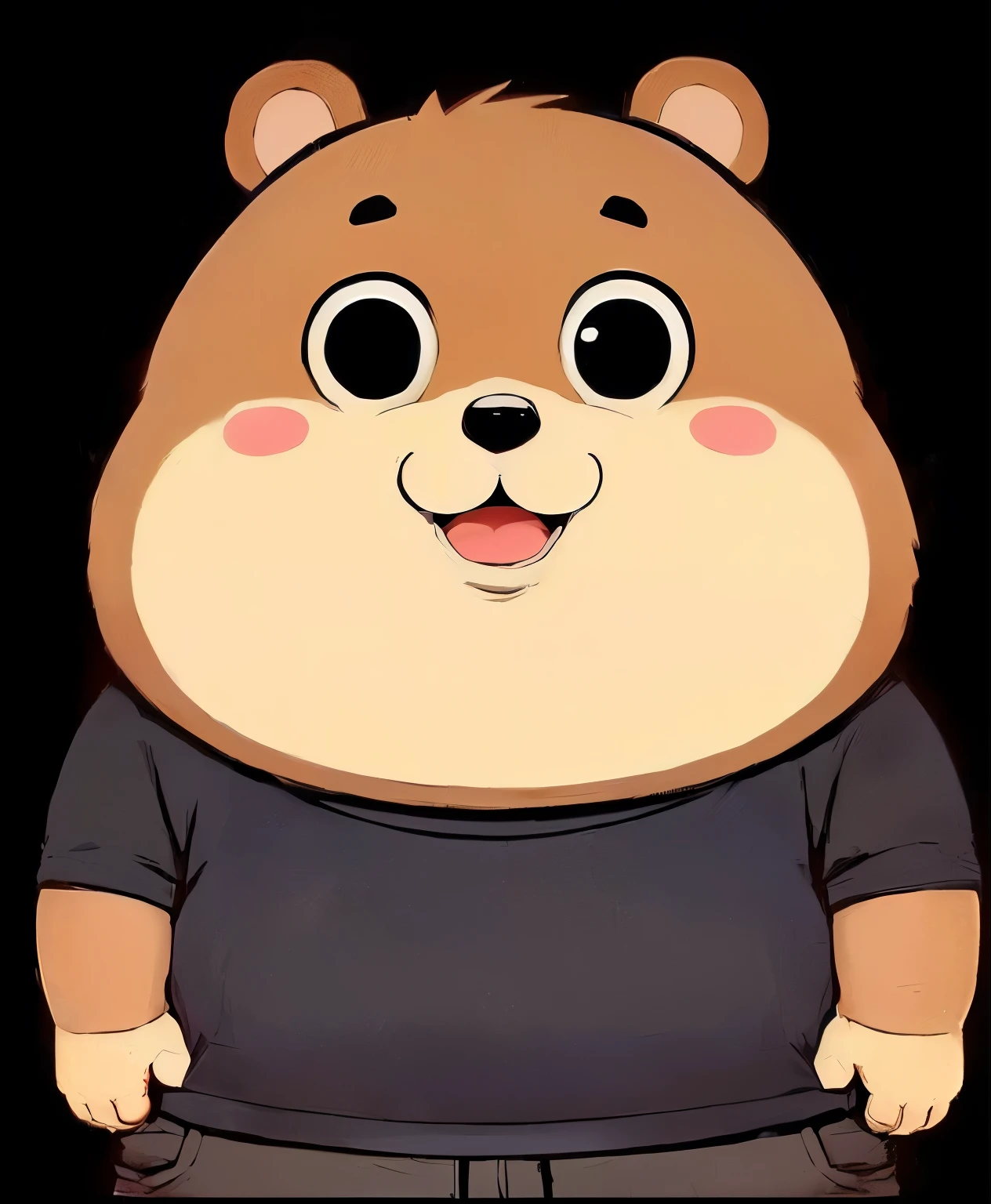 a close up of a cartoon hamster with a black shirt, Paul Lungu, Chubby, hamster, Stocky, umaru-chan, Giga Chad Capaibara, eric cartman, Cute cartoon characters, dokev, gopher, Happy big pain, shuushuu anime image, eric cartman in real life, big)}], thick
