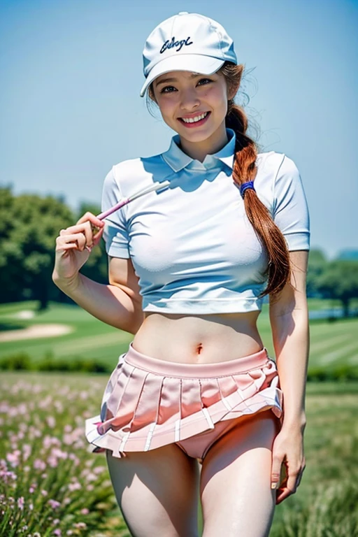 
(highest quality、masterpiece、8k、Best image quality、Award-winning works)、(1 female:1.1)、(alone:1.1)、(Perfect sexy golf wear:1.1)、(White and pink gradient golf wear:1.1)、(mini skirt:1.1)、 (Golf Cap:1.1)、(perfect long ponytail:1.1)、(Very nice breasts:0.2)、(Accentuate your body lines:1.1)、(Standing Elegantly:1.1)、(Accurate anatomy:1.1)、The best smile when you see me、The most natural and perfect golf course、Clear, beautiful sky、Beautiful thunderclouds、Beautiful real grass、(Very bright and vivid:1.4)、(Bright and glowing skin:1.2)、(Strongly blurred background:1.1)、Upper body photo、Very bright、Perfect Makeup、Long eyelashes、Bright lipstick、Glossy Lips、Ultra HD glossy skin、(Ultra-high definition, bright and beautiful skin:1.4)、超高精細のGlossy Lips、Ultra-high definition beautiful teeth