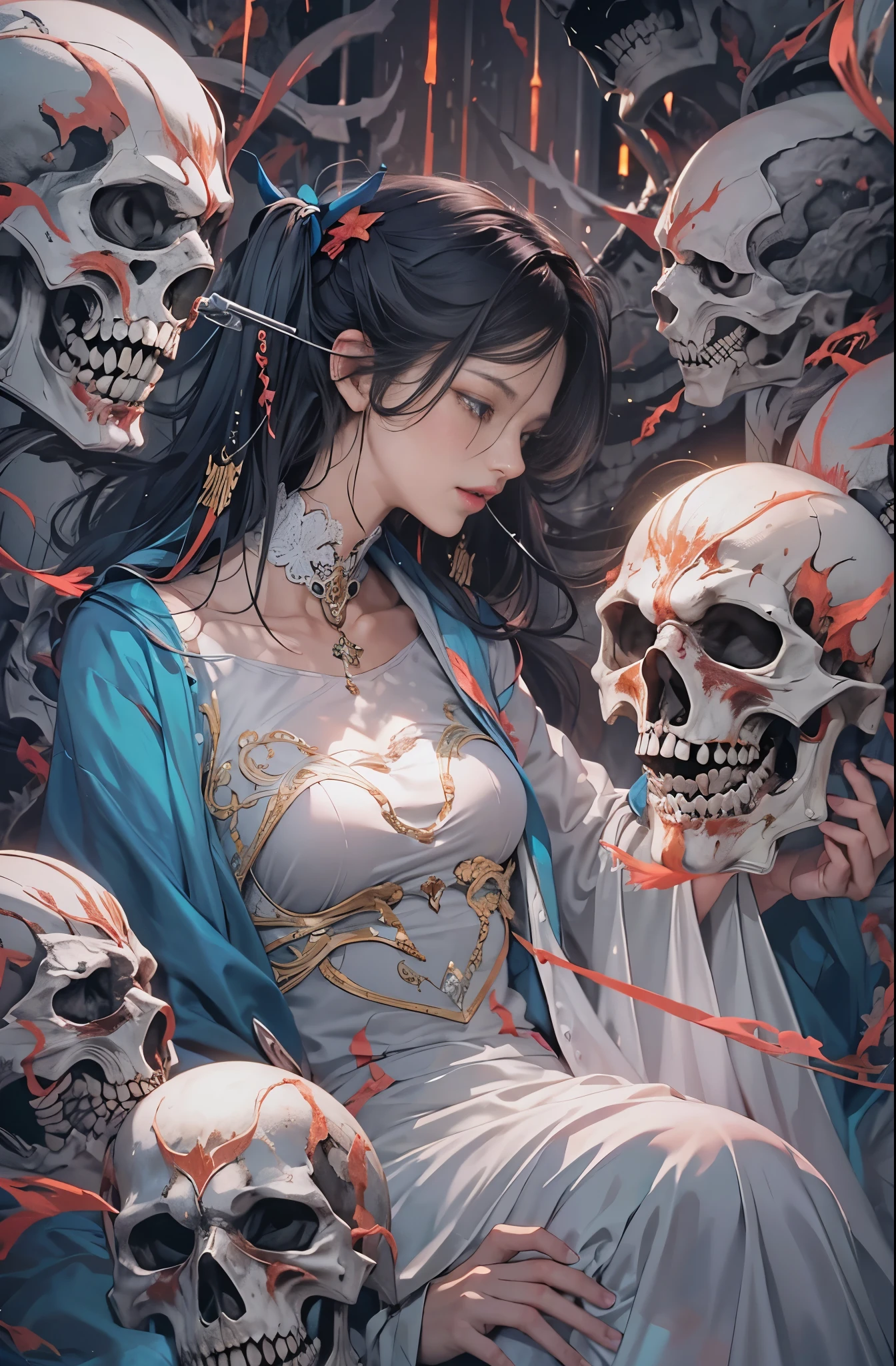 Black Tone、hell、purgatory、Mozart&#39;s Requiem、Mysterious、Horror、Gothic、darkness、Hunger、Contagious diseases、ruler、Pitch Black、despair、Lament、oppression、none、Extreme cold、Black Ghost、Very beautiful woman in her 20s、Queen of the Dead、Persephone, 4k fantasy art, By Jean Jay., Fantasy art style, 2. 5D CGI Anime Fantasy Artwork, epic Fantasy art style hd, Epic fantasy digital art style, Detailed fantasy art, Detailed digital 2D fantasy art, Luan Jia and Artgerm, 8k fantasy art, Sharp contours, very fine and beautiful eyes, Beautiful and delicate blue eyes, pretty much beautiful face, Unparalleled beauty, masterpiece, highest quality, The perfect angle, Perfect composition, Best Shot, Official Art, Cinematic light, Very beautiful and fantastic scenery, chivalry dream, Presence, Michael&#39;S letter, Christoph Huge 、Ultra-precision coating, Luminism, art by Carne Griffiths and What a bone Concept Art, 4K resolution, Fractal isometricdetailed bioluminescence , 3D Rendering, Octane Rendering, Exquisitely crafted , Cinematic, Trending isometric surreal cover photos、Art Station&#39;Amazing full color, handwritten, Hit definition , Cinematic,Great background, Abstract Beauty,stand, Approaching perfection, Pure Form, Golden Ratio, Minimal, undone, Concept Art, By Brian Froud、Karn Griffiths、What a bone、John William Waterhouse, Intricate details, 8K Post-Production, High resolution, Hyper Detail, Art Stationのトレンド, Studio shot, Intricate details, Extremely delicate and detailed painting style, Beautiful painting art, Greg Rutkowski, close, women only