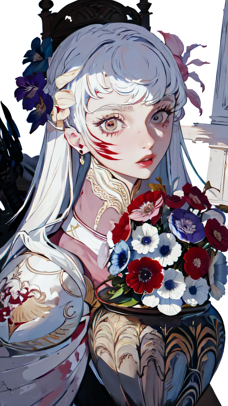 masterpiece, highest quality, The death of one girl,Blood,flower,Skeleton,