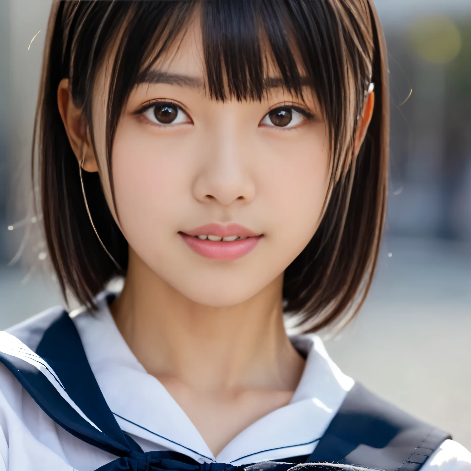  (masterpiece, highest quality:1.2), One girl, alone, 19 years old、Japanese girls、Beauty、(Beautiful Face、Cute face)、clear, Female student, Sailor ,　Black Hair、bangs,　Slim figure、Upper Body, portrait, Face close-up,