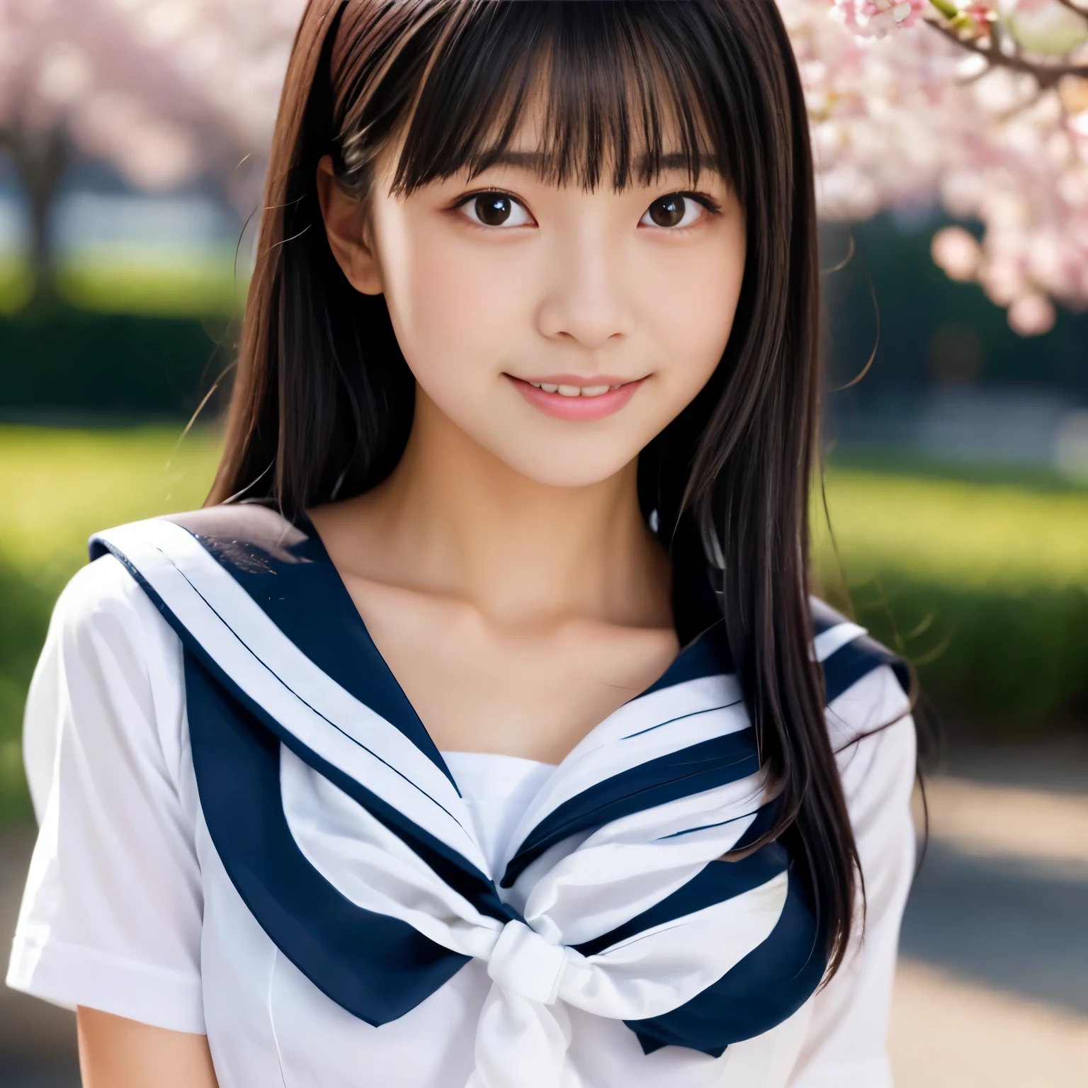  (masterpiece, highest quality:1.2), One girl, alone, 19 years old、Japanese girls、Beauty、(Beautiful Face、Cute face)、clear, Female student, Sailor ,　Black Hair、bangs,　Slim figure、Upper Body, portrait, Face close-up,