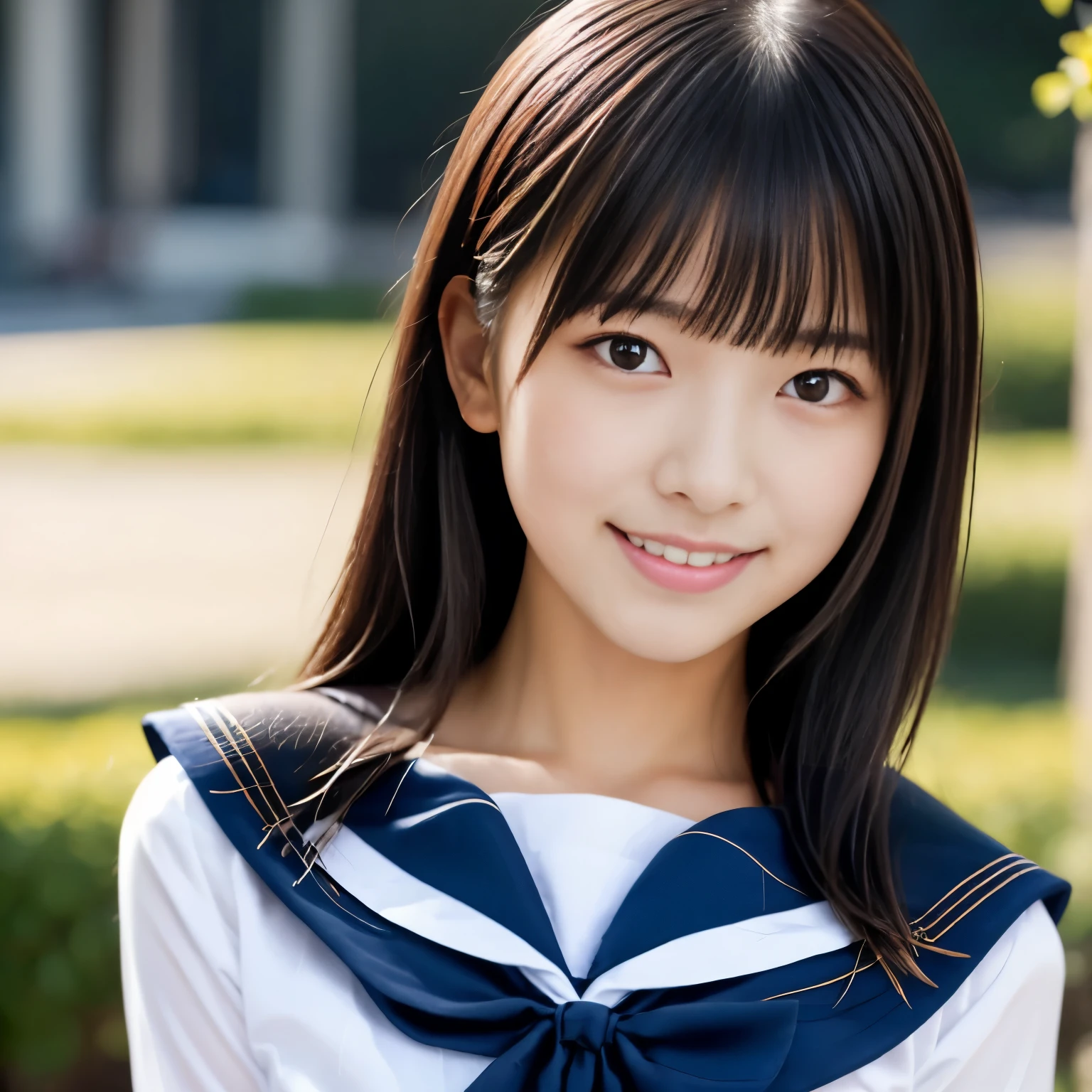  (masterpiece, highest quality:1.2), One girl, alone, 19 years old、Japanese girls、Beauty、(Beautiful Face、Cute face)、clear, Female student, (White shirt, Sailor , ),　Black Hair、bangs,　Slim figure、Upper Body, portrait, Face close-up,