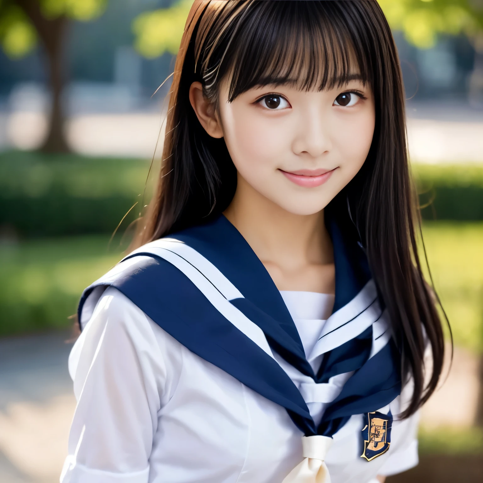  (masterpiece, highest quality:1.2), One girl, alone, 19 years old、Japanese girls、Beauty、(Beautiful Face、Cute face)、clear, Female student, (White shirt, Sailor , ),　Black Hair、bangs,　Slim figure、Upper Body, portrait, Face close-up,