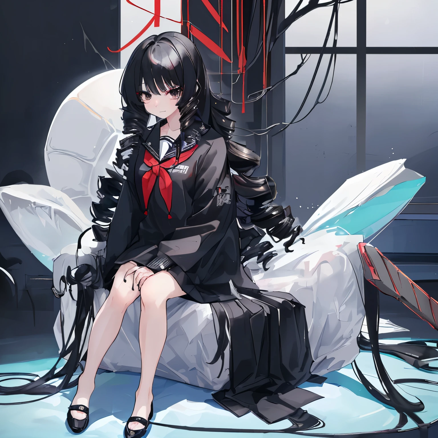 Black eyes,垂在胸口的curlsDrill hair styles,Lady,,curls,波浪curls,Drill hair styles,Black hair,Drill Wave Hairstyle,钻头curls