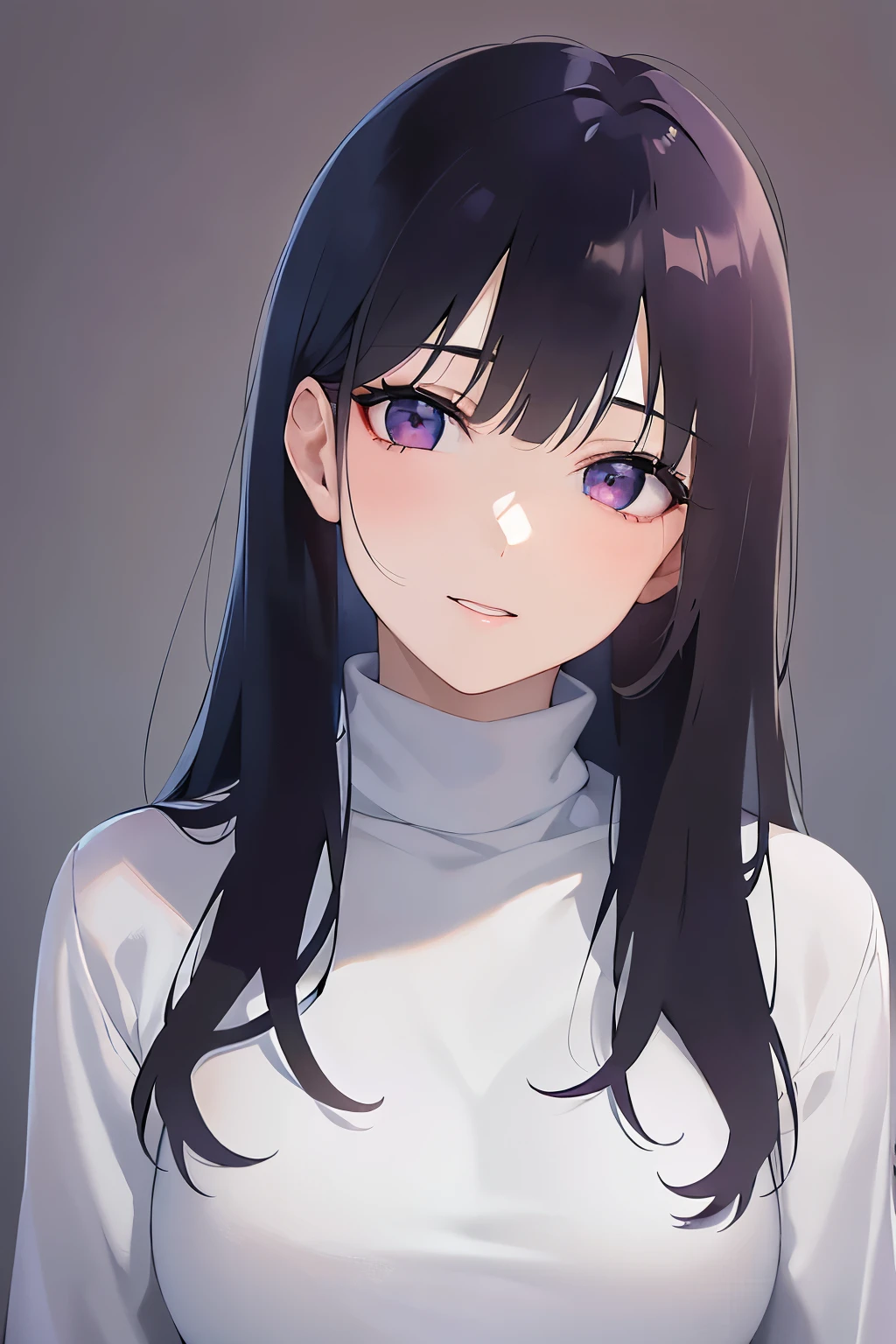 Anime girl with long black hair and blue eyes in white shirt - SeaArt AI