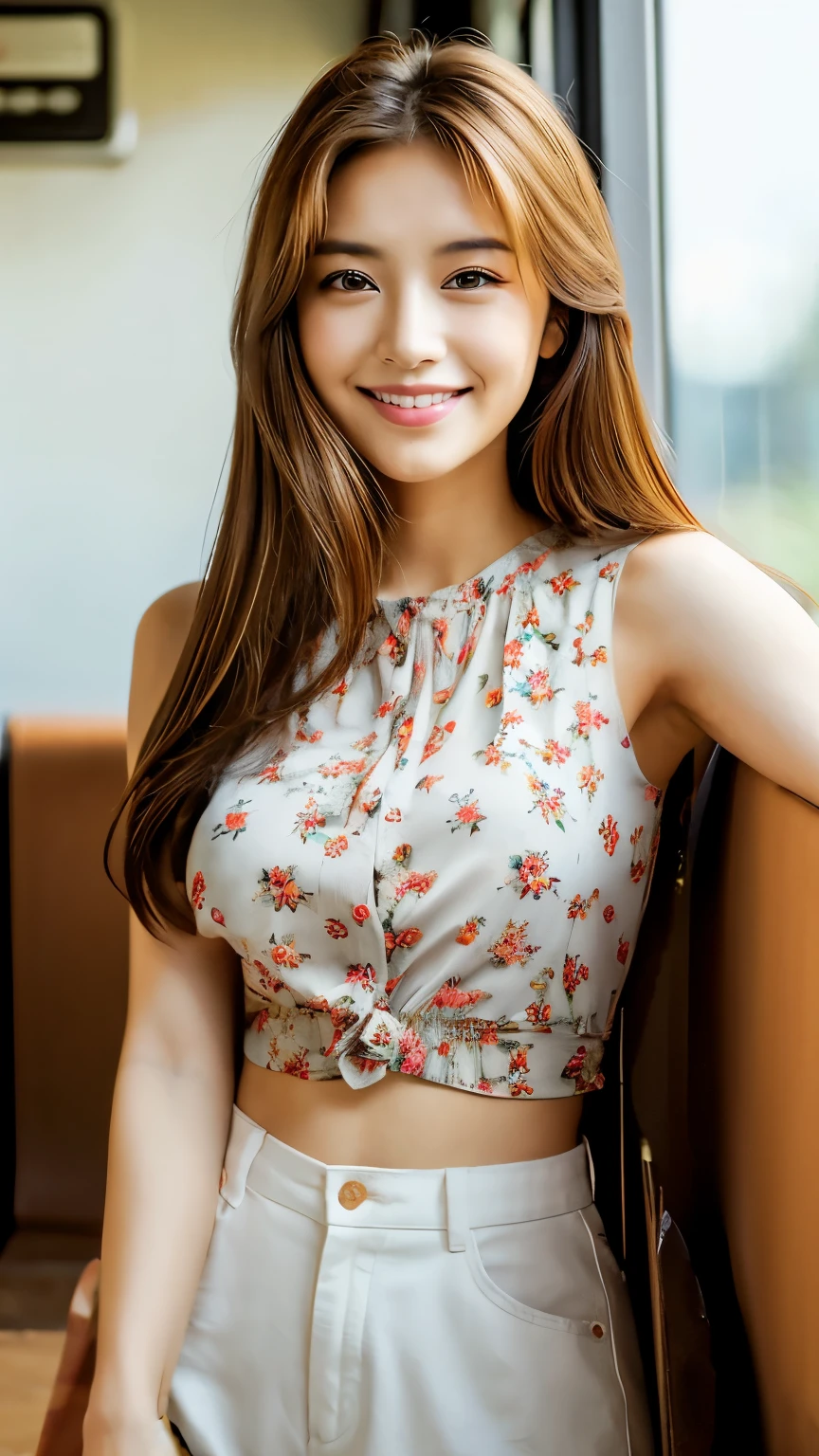 Floral blouse、Blending in with the surroundings