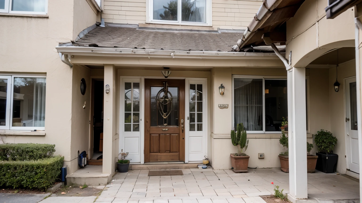 Landlord key for unlocking house is plugged into the door. Second hand house for rent and sale. keychain is blowing in the wind. mortgage for new home, buy, sell, renovate, investment, owner,
