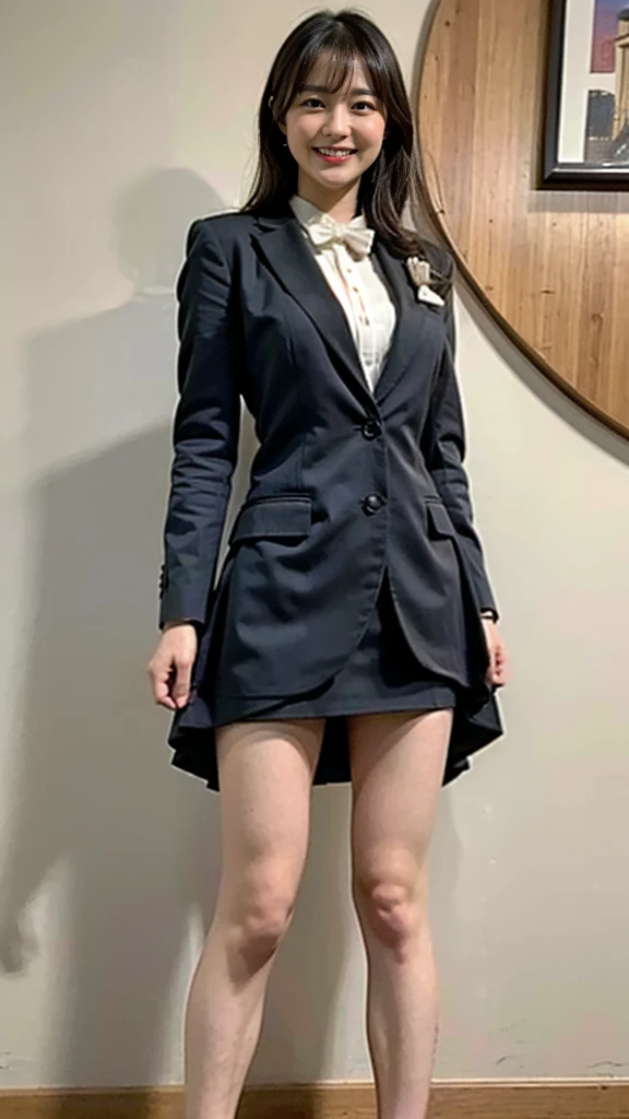 (masterpiece:1.4), (highest quality:1.4), (High resolution:1.4), (masterpiece, highest quality, High resolution:1.4), Giffany, Oversized,Black Suit, (Cable Bow:1.1), smile