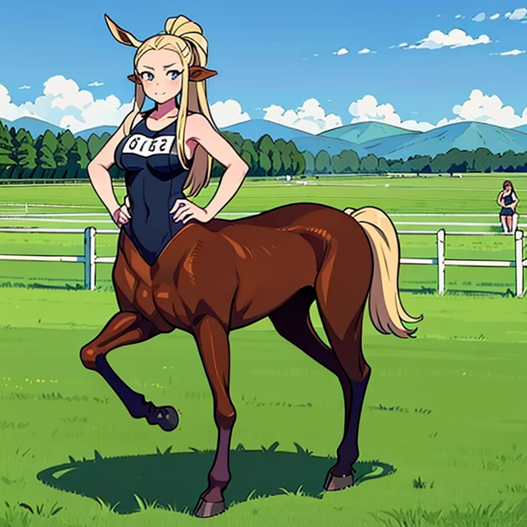 Anime centaur.1 girl. Cutie. Centaur girl. Half-human. Monster girl. Centaur. The girl is a horse. Blonde. Long hair. pussy horse, ass horse, nsfw