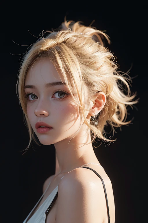 a 20 yo woman, blonde, (hi-top fade:1.3), dark theme, soothing tones, muted colors, high contrast, (natural skin texture, hyperrealism, soft light, sharp)