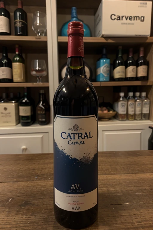 Botella de vino azul marca catar