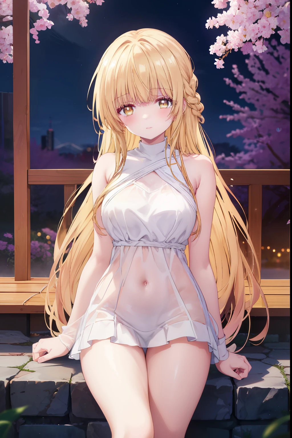 Mahiru shiina, , blonde, (Yellow Eyes:1.3)、Braided long hair,,blush,smile,night、Beautiful scenery, attractive thighs、Beautiful bare legs, but wearing sexy k underwear、Bare chest、Nipples ible
(masterpiece:1.2), highest quality, High resolution, unity 8k wallpaper, (shape:0.8), (Beautiful and beautiful eyes:1.6), Highly detailed face, Perfect lighting, Extremely detailed CG, (Perfect hands, Perfect Anatomy),