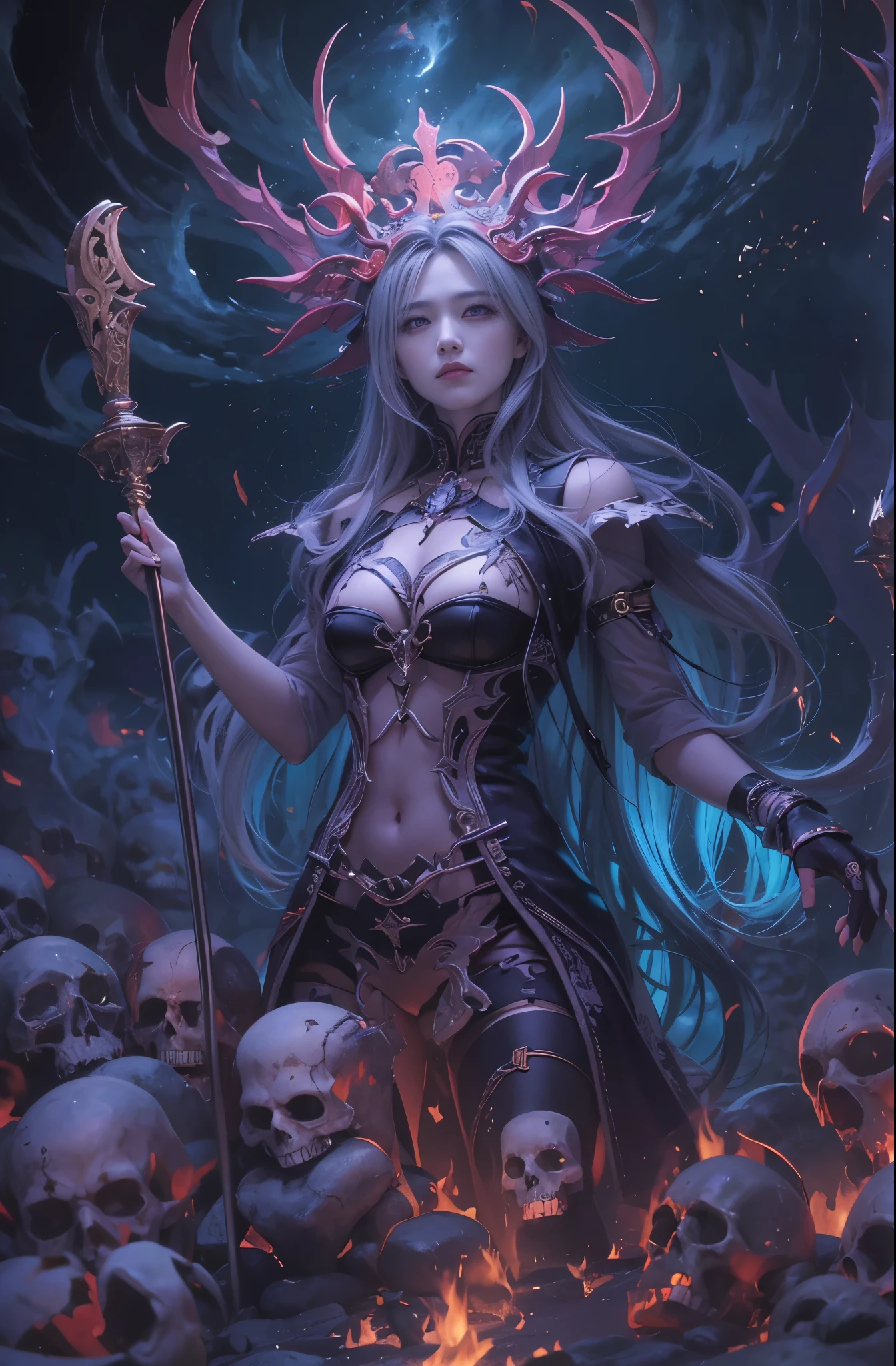 Black Tone、hell、purgatory、Mozart&#39;s Requiem、Mysterious、Horror、Gothic、darkness、Hunger、Contagious diseases、ruler、Pitch Black、despair、Lament、oppression、none、Extreme cold、Black Ghost、Very beautiful woman in her 20s、Queen of the Dead、Persephone, 4k fantasy art, By Jean Jay., Fantasy art style, 2. 5D CGI Anime Fantasy Artwork, epic Fantasy art style hd, Epic fantasy digital art style, Detailed fantasy art, Detailed digital 2D fantasy art, Luan Jia and Artgerm, 8k fantasy art, Sharp contours, very fine and beautiful eyes, Beautiful and delicate blue eyes, pretty much beautiful face, Unparalleled beauty, masterpiece, highest quality, The perfect angle, Perfect composition, Best Shot, Official Art, Cinematic light, Very beautiful and fantastic scenery, chivalry dream, Presence, Michael&#39;S letter, Christoph Huge 、Ultra-precision coating, Luminism, art by Carne Griffiths and What a bone Concept Art, 4K resolution, Fractal isometricdetailed bioluminescence , 3D Rendering, Octane Rendering, Exquisitely crafted , Cinematic, Trending isometric surreal cover photos、Art Station&#39;Amazing full color, handwritten, Hit definition , Cinematic,Great background, Abstract Beauty,stand, Approaching perfection, Pure Form, Golden Ratio, Minimal, undone, Concept Art, By Brian Froud、Karn Griffiths、What a bone、John William Waterhouse, Intricate details, 8K Post-Production, High resolution, Hyper Detail, Art Stationのトレンド, Studio shot, Intricate details, Extremely delicate and detailed painting style, Beautiful painting art, Greg Rutkowski, Close-up, women only