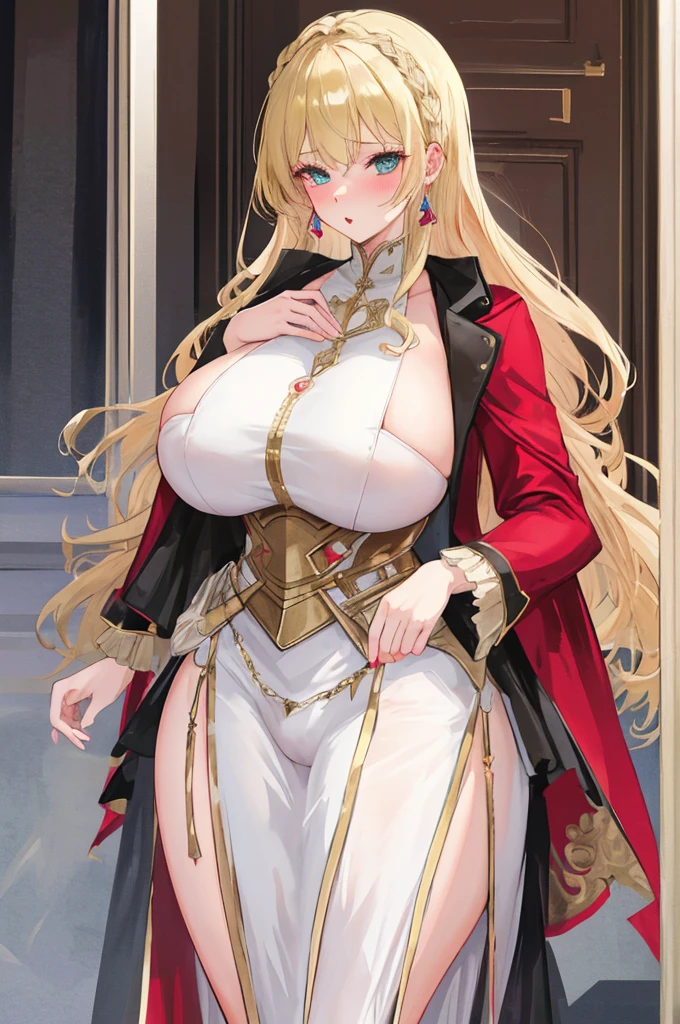 A woman with big ,Gorgeous woman,((Exhibitionism)),Expose,(Middle-aged woman),Lady,((30 years old)),transparent,Gorgeous Rococo dress,Long blond hair,Exquisite,pubic,,
