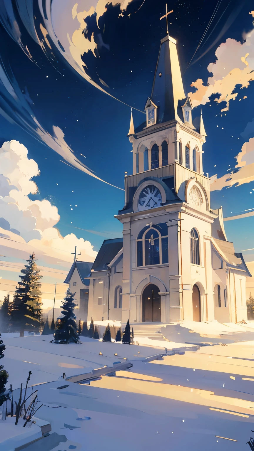 anime landscape with a small church, Church has top of the cross symbol and a tree in the middle, anime countryside landscape, anime landscape wallpaper, beautifull puffy clouds. anime, anime landscape, hd wallpaper, beautiful anime scenery, anime clouds, beautiful anime scene, anime scenery, studio ghibli sky, high quality desktop wallpaper, anime beautiful peace scene, rhads!!!, night, sun sat, day