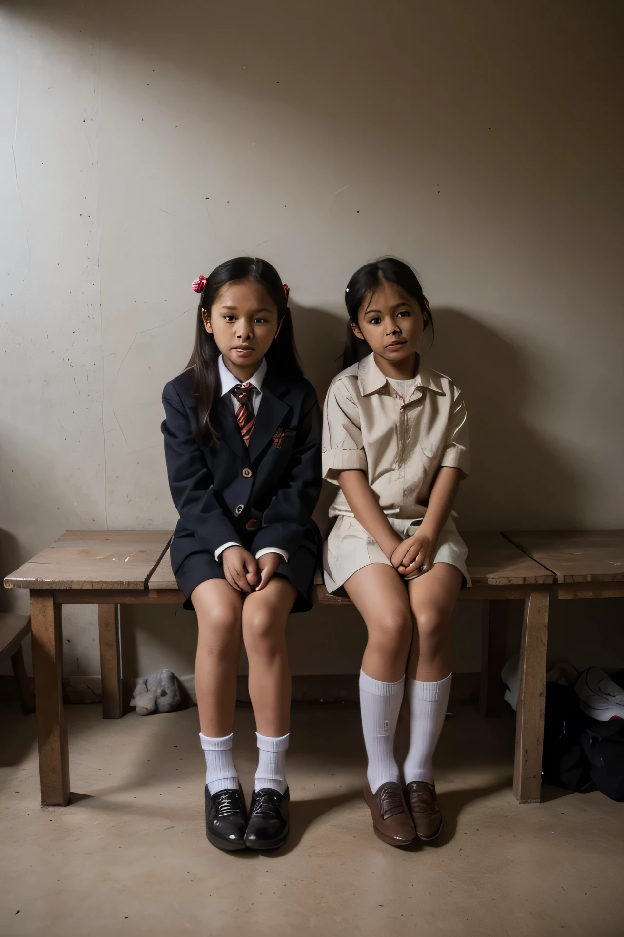 Indonesian children go to school in the morning with uniform and shoes