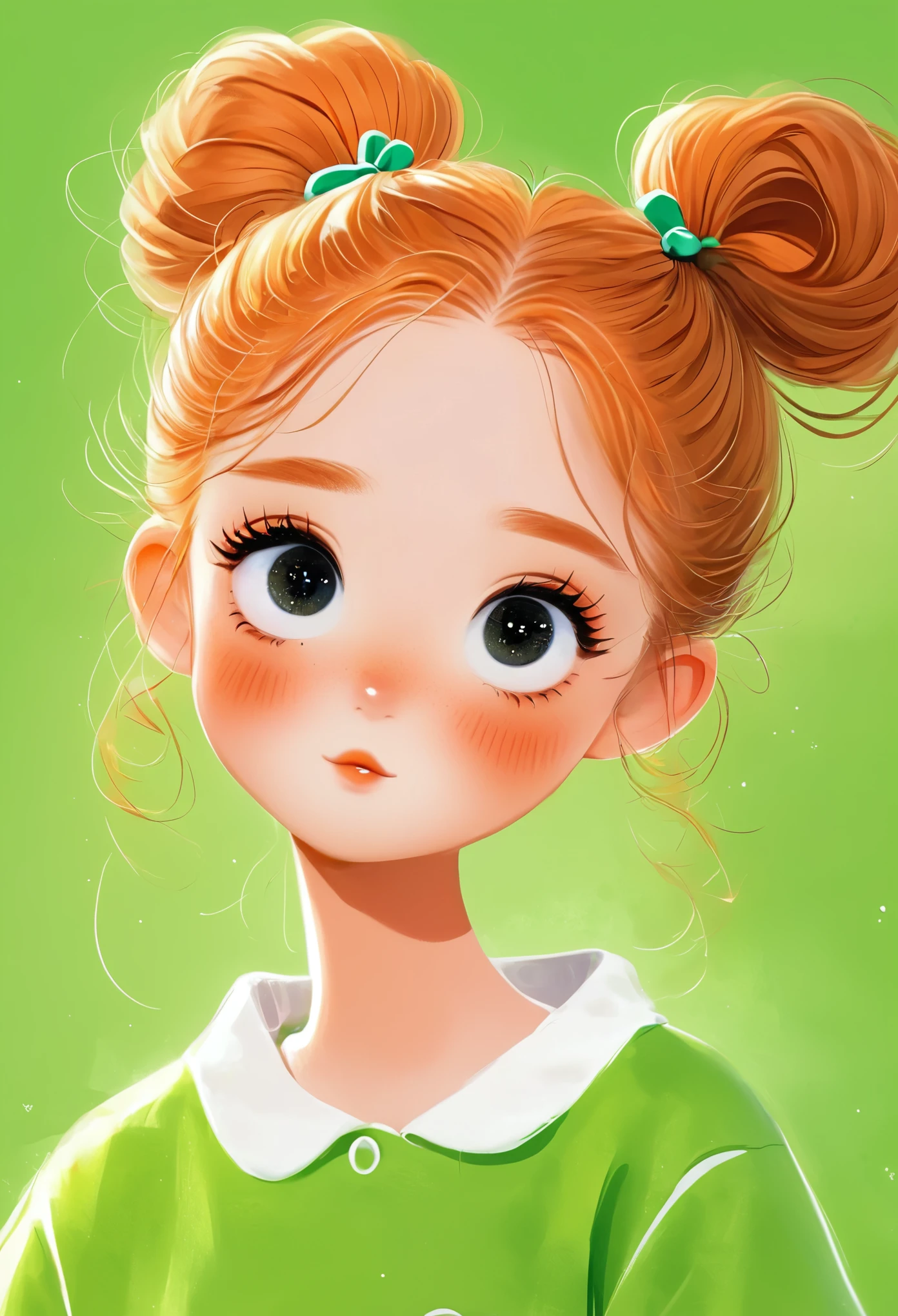 There is one with a ponytail， Orange Hair, Cute digital painting, Cute digital art, Lovely and detailed digital art, Realistic cute girl, cute cartoon character, Kawaii realistic portrait, cute cartoon, young cute face, Lovely portrait, cute cartoon, Digital Cartoon Art, Cute kawaii girl, Lovely characters, portrait cute fine face, Cute expression,（avatar,Sportswear）,Big head and small body cartoon character,
