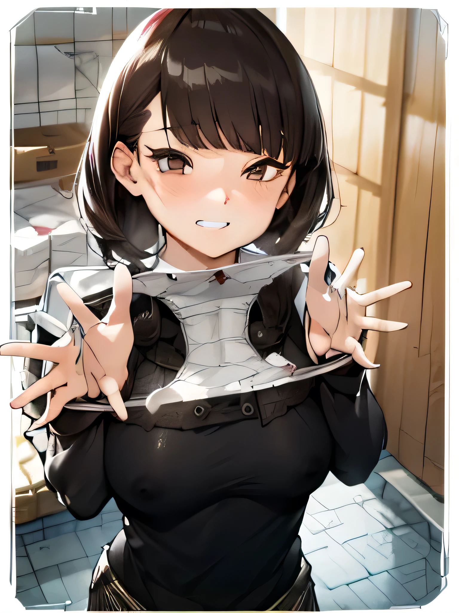 One Girl,
Laundry room,washing machine, Laundry basket, a few underwears are in a Laundry basket,、break,blush, , Long sleeve, shirt, Collared shirt, skirt, Pleated skirt, black skirt, Small breasts,
{{{Face close-up}}},Upper Body,,Check out the lace panties,High quality underwear,
Look Down,View your audience,
Lace panties as a gift,
Tabletop, highest quality, , Absurd, Perfect Skin, Detailed skin texture, Very detailed, 8k, Intricate details, Beautifully detailed face,High resolution,
{{{Shadowed face}}}, mock, {{{Through clenched teeth:1.2}}}, smile, Looking down at the viewer, masterpiece,Absurd, Beautiful detailed face seen from the front,