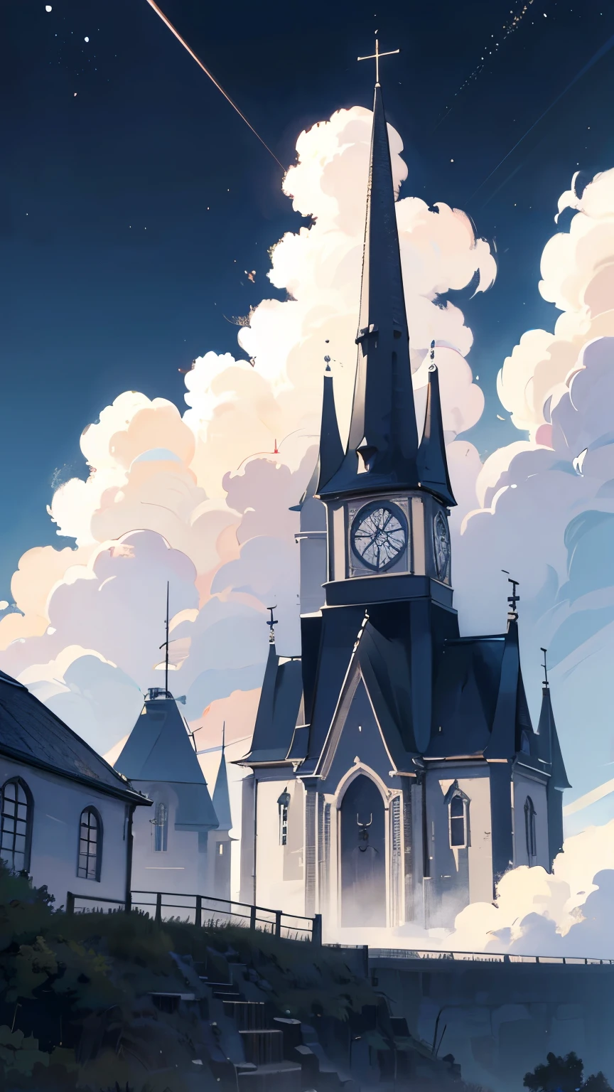 anime landscape with a small church, Church has top of the cross symbol and a tree in the middle, anime countryside landscape, anime landscape wallpaper, beautifully puffy night clouds(( dark night )). anime, anime landscape, hd wallpaper, beautiful anime scenery, anime clouds, beautiful anime scene, anime scenery, studio ghibli sky, high quality desktop wallpaper, anime beautiful peace scene!!!,