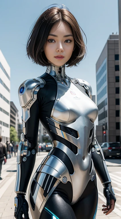 (masterpiece, highest quality, detailed), Lots of cyborgs, It's a rainbow, gem, Robot parts, Metal parts, 非常にdetailedな顔, Super Cropped Face, highest quality, Small Face, whole body, Stand with your feet apart, Mr.々Colored hair, Slender, looking at the camera, Exposure of internal machinery, Idol, 9 heads, gravure, Photo session, Akihabara, Moe pose, Positive, Model Body Type, happy, Embarrassing, (Perfect Robot Girl), (A perfect machine), whole bodyショット