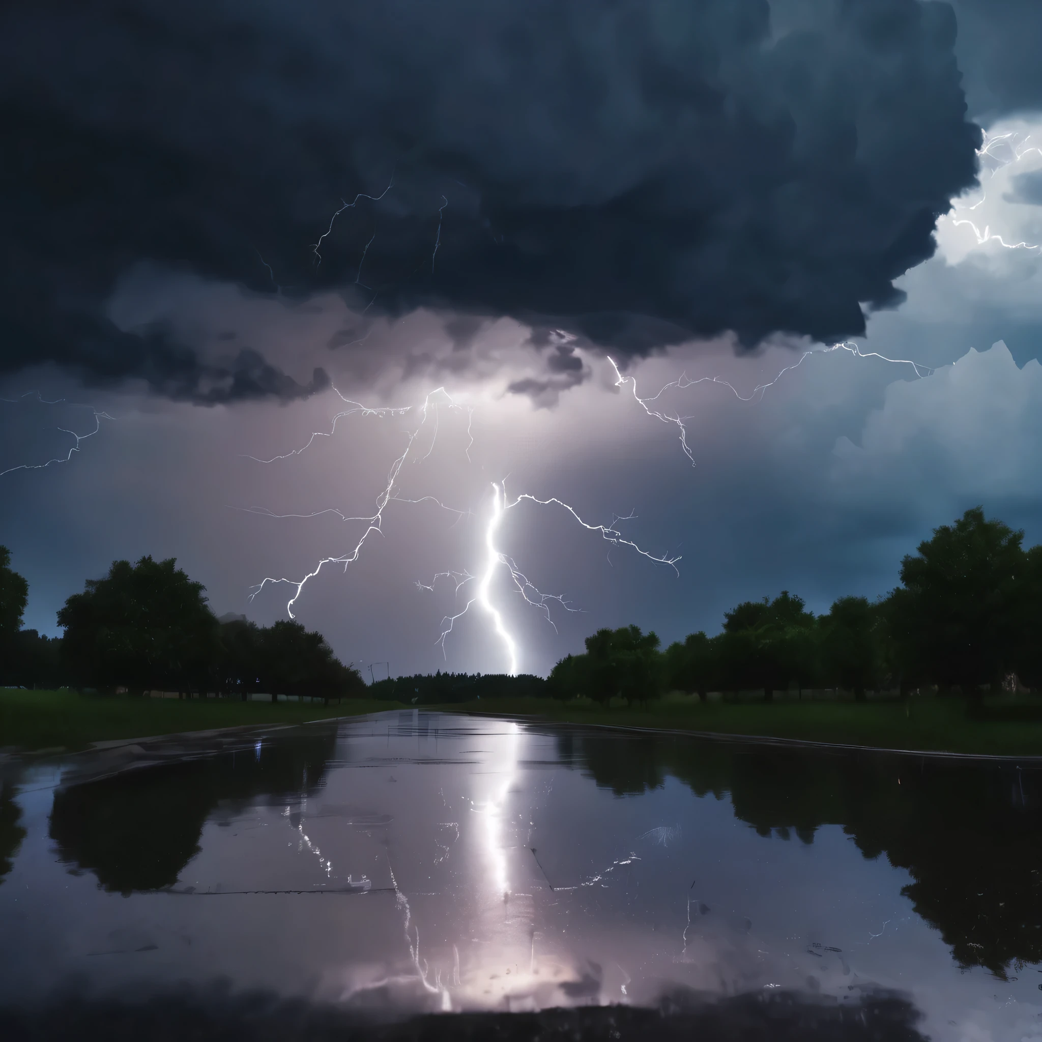 In the dark cloudy sky at night, where I could not see my five fingers, lightning flashed, followed by a downpour in the sky. HD, 4K, movie scene