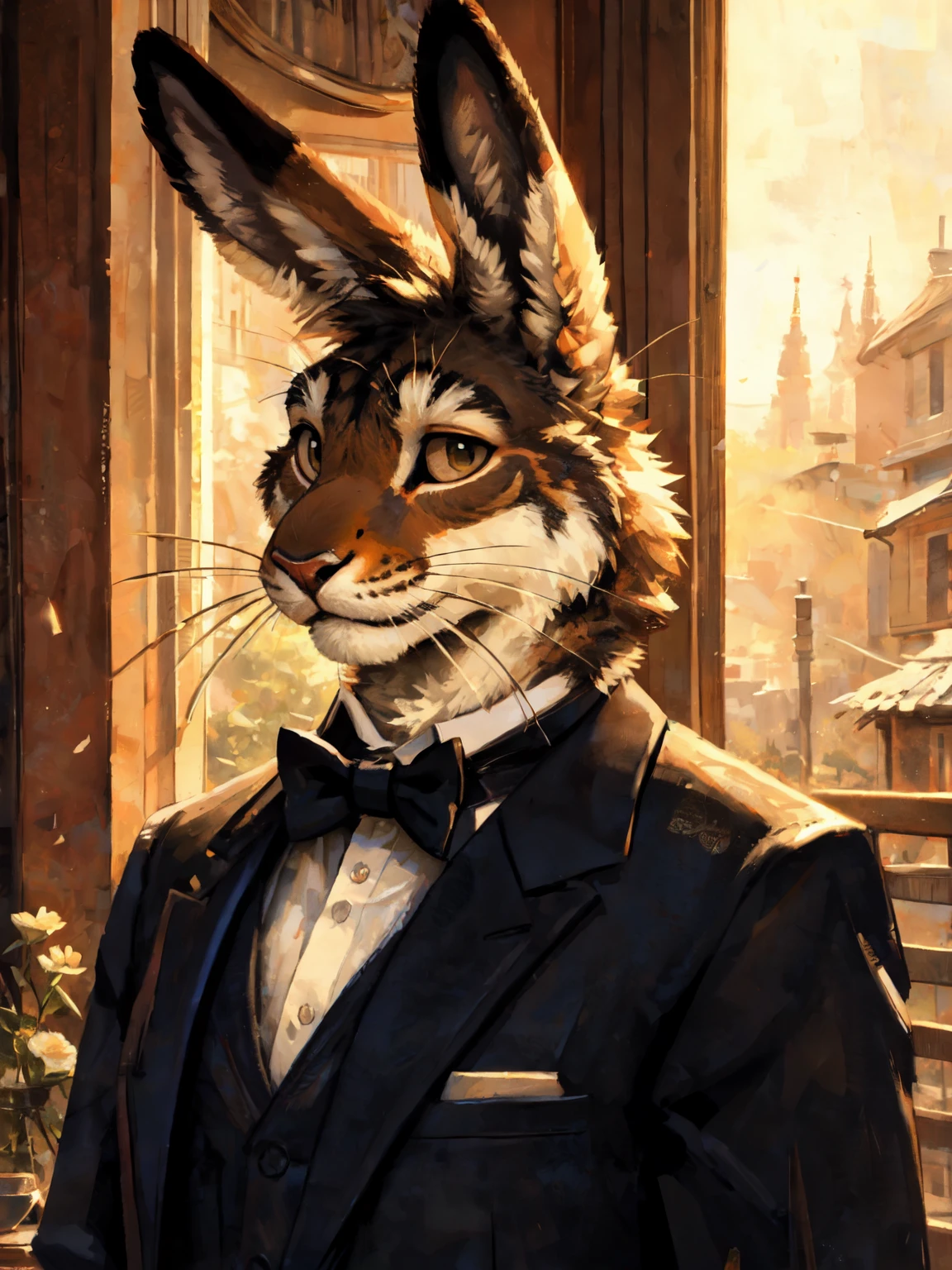 Hare, anthro, in tuxedo, by Kenket