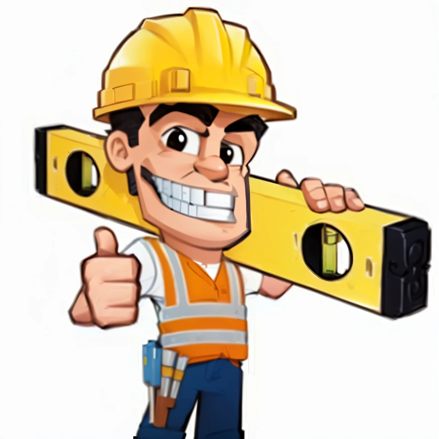 A cartoon man holding a spirit level and giving a thumbs up, engineer, a carpenter, civil engineer, architect, professional, uploaded, Professional work, put up, fine professional photo, Fine workmanship, alex yanes, Professional pictures, Dochev, Worker, Bulky, pepe the miner, , Cartoon illustration, mechanical, User Photos