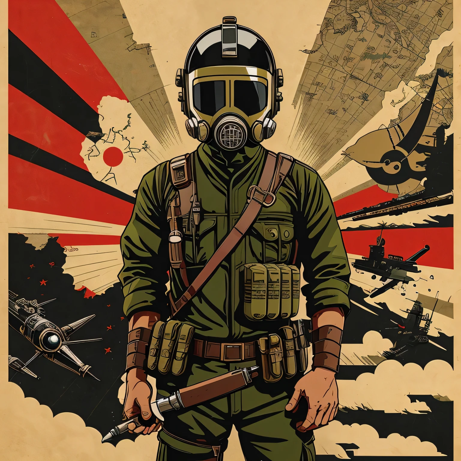 pocket、gas mask、knife、Greater East Asia Co-Prosperity Sphere、fascism、Empire of Japan、Poster、Showa