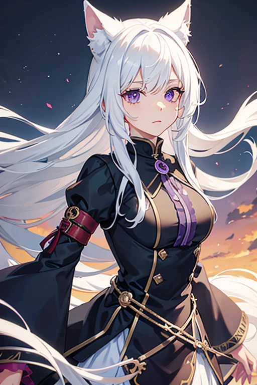 white hair,violet eyes,dog ears,dog tail,anime,kawaii,best quality,highly detailed,insanely detailed