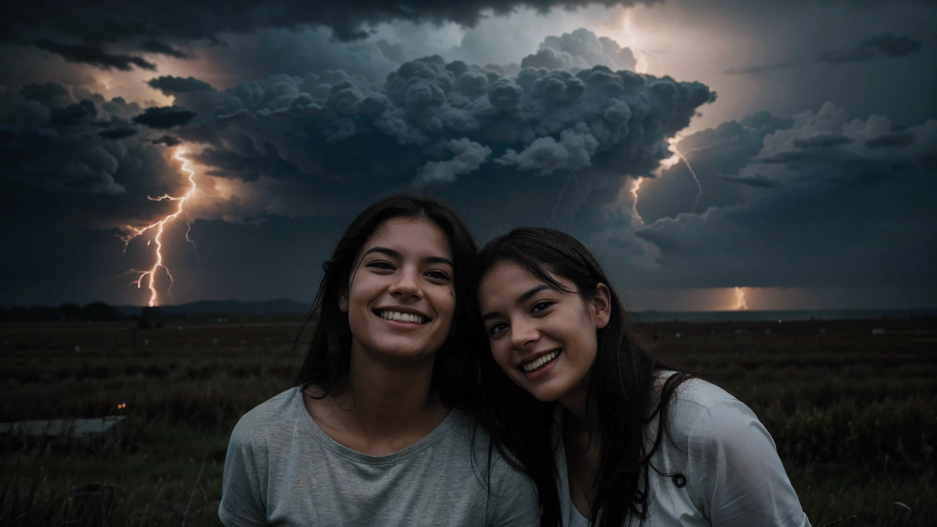 "I need a picture that suggests that someone's happiness has turned into death due to lightning striking the clouds."