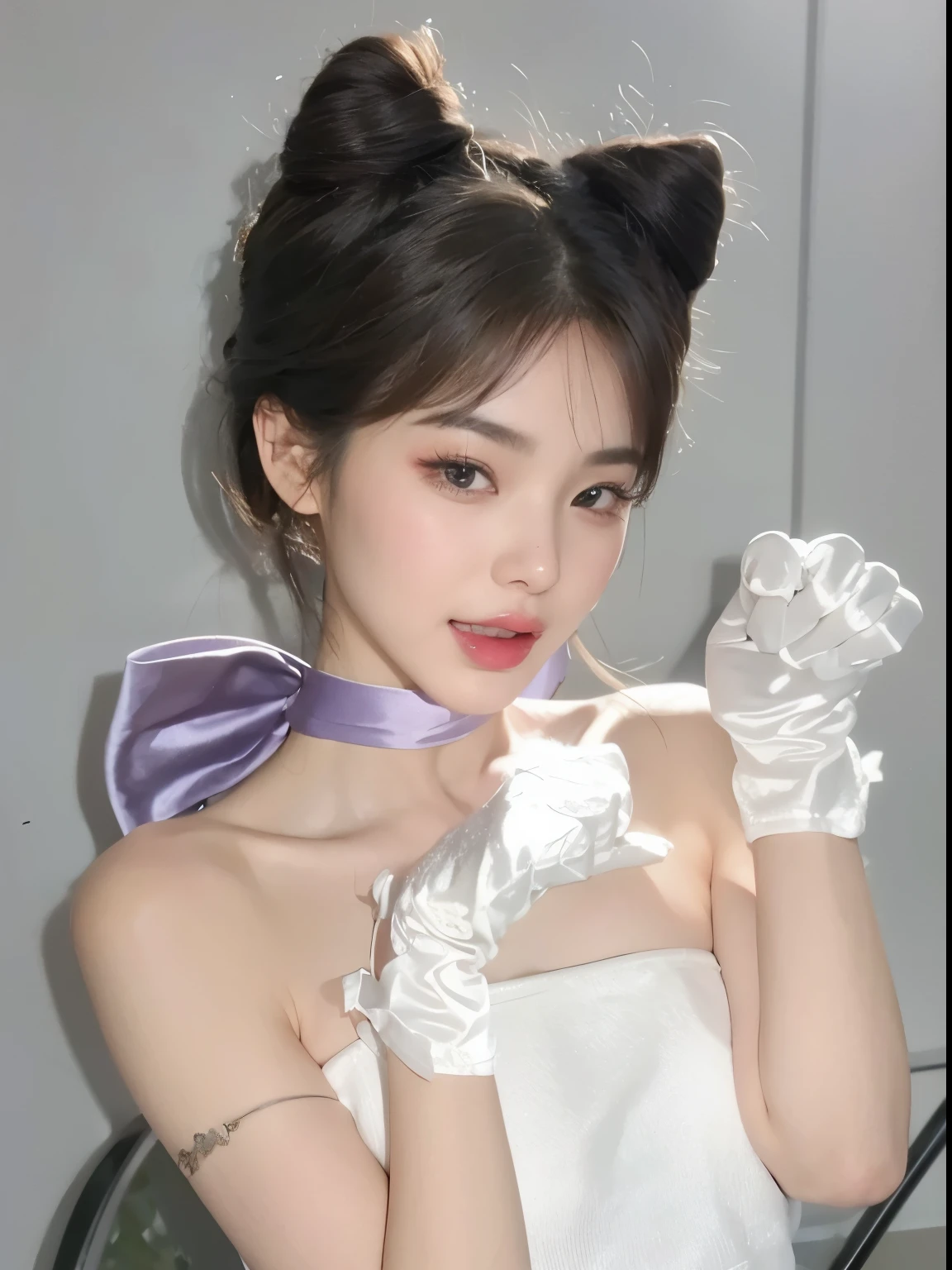 masterpiece, best quality, Girl with cat ears and bun，Black hair，Detailed facial structure，pretty girl，