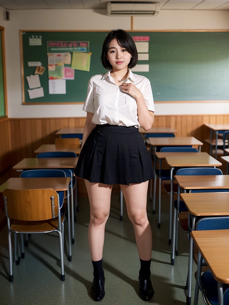 Full Body Lesbian,Two-dimensional woman,Senior High School Student,Short fine hair,Black Hair,classroom,Short skirt,Breathe life into it,Thick tight,mini skirt、
