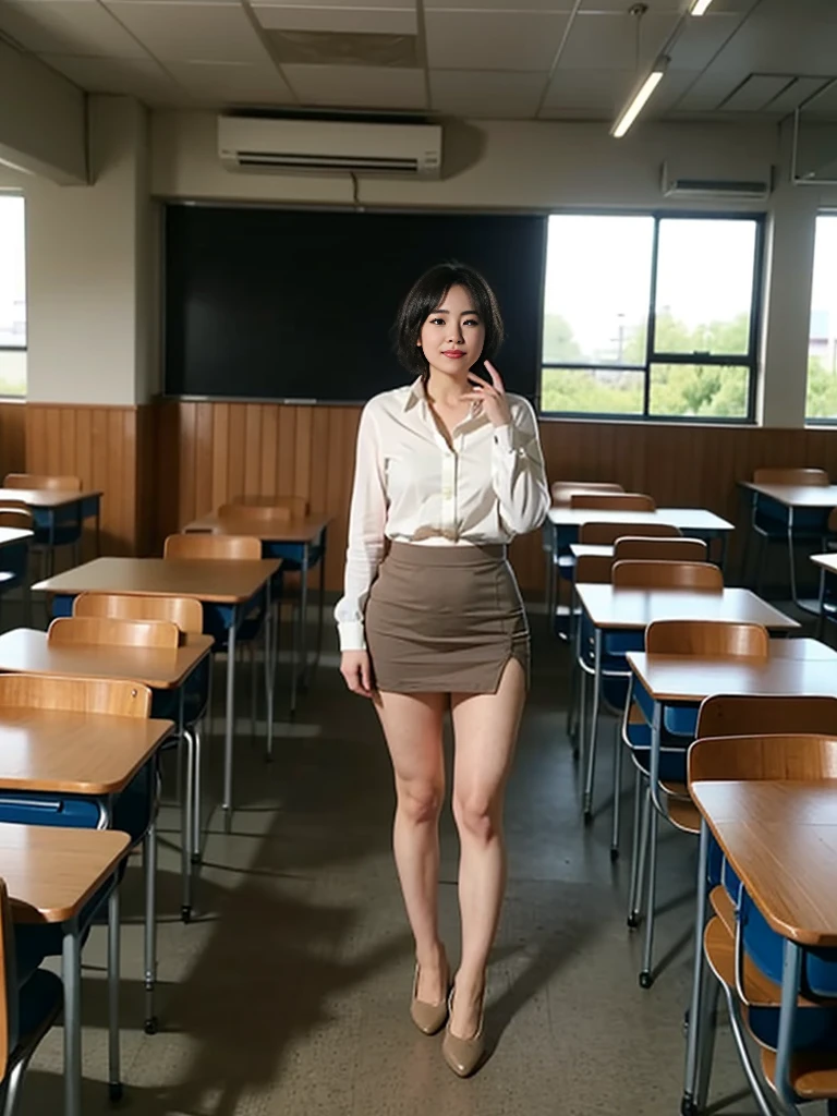 Full Body Lesbian，Two-dimensional woman，Senior High School Student，Short fine hair，Black Hair，classroom，Short skirt，Breathe life into it，Thick tight，mini skirt、
