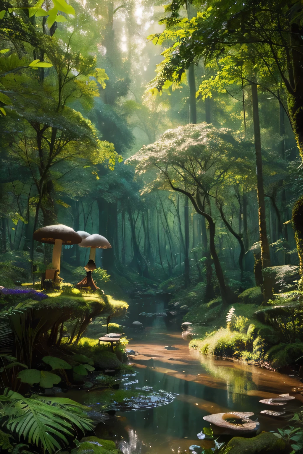 There are many mushrooms growing on the ground, Colorful forest,Dark fantasy,Advanced color matching,Very romantic,Very mysterious,Very charming,Very aesthetic,Magic Background,,Digital Art by Arthur Pan, shutter, Fantasy Art, magic Fairytale Forest, enchanted Magical Fantasy Jungle, Magical Fantasy Jungle, Magical fairy tale background, Fairytale Forest, enchanted forest background, Magical Wonderland, Magical scenery, Fairytale Forest, Very magical and dreamy, Enchanted Forest, Magic fantasy very detailed,32k